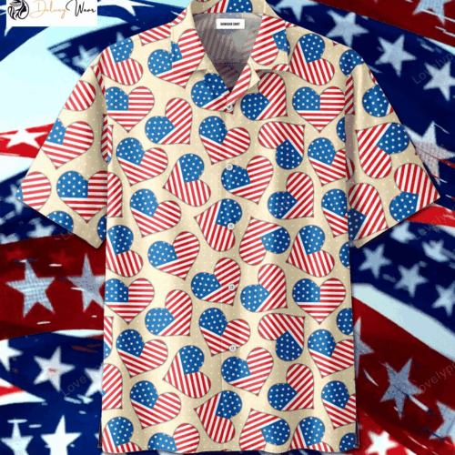 Show Your Patriotism with Heart Pattern Independence Day Hawaiian Shirt Gift for Men Dad Father
