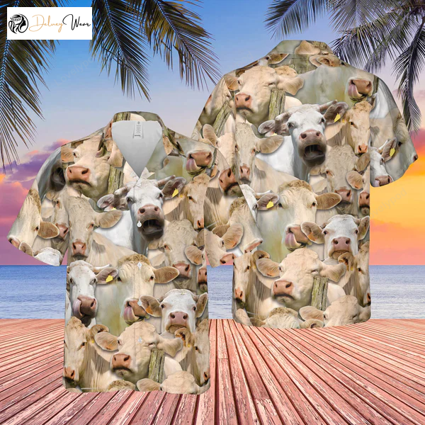 Charolais Herd All Over Printed 3D Hawaiian Shirt Gift for Men Dad Father – Farm Cow Shirt for Men and Women
