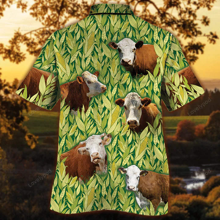 Hawaiian Cow Lover s Shirt: Hereford Cattle Men s Short Sleeve Aloha Shirt
