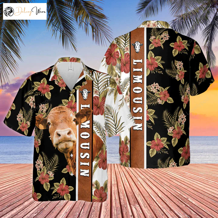 Stunning Hibiscus Flowers Limousin Cattle Brown 3D Hawaiian Print – Shop Now!