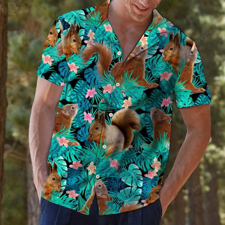 Hiding Squirrels Tropical Palm Leaves Hawaiian Shirt Gift for Men Dad Father – Perfect Summer Vacation Gift