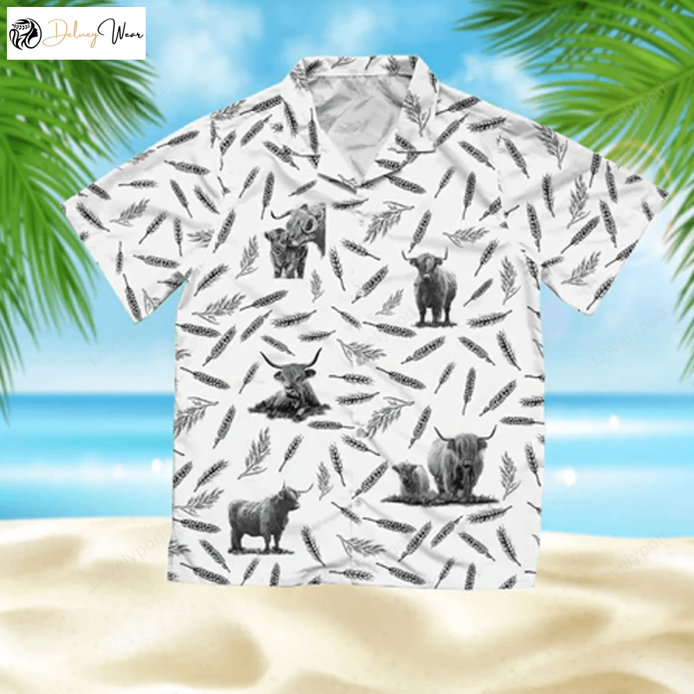 Highland Cattle Pattern Hawaiian Shirt Gift for Men Dad Father – Summer Aloha Beach Shirt for Men & Women