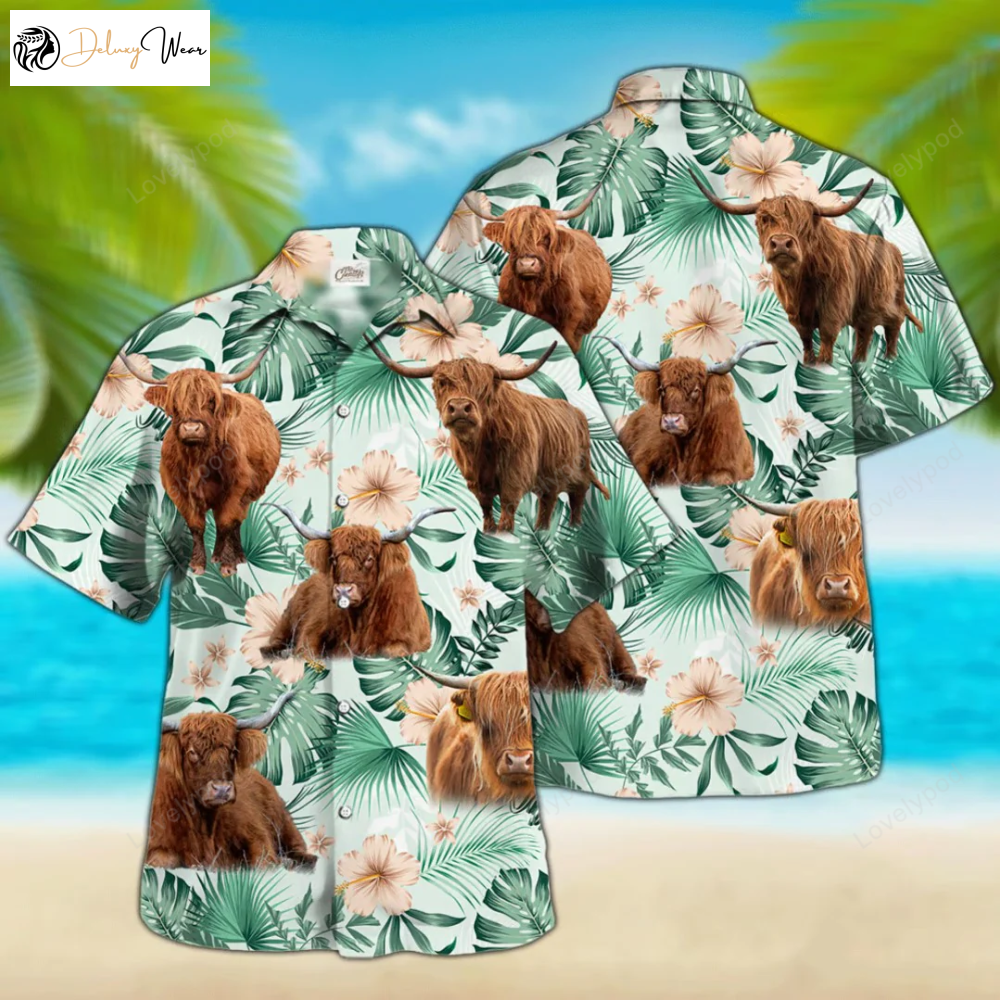 Highland Cow Hawaiian Shirt Gift for Men Dad Father: Farm Lovers Summer Attire for Men & Women