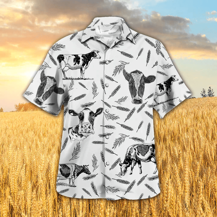 Cow Aloha Shirts: Hostein Pattern Hawaiian Shirt Gift for Men Dad Father Perfect Gift for Cow Lovers