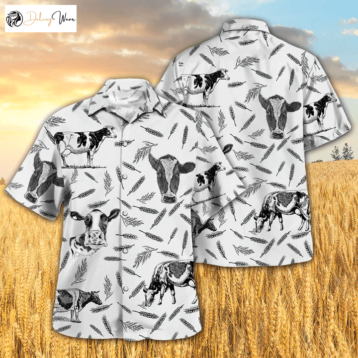 Cow Aloha Shirts: Hostein Pattern Hawaiian Shirt Gift for Men Dad Father Perfect Gift for Cow Lovers