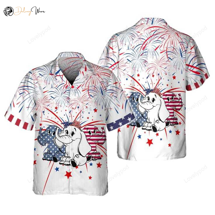 Show Your Patriotic Style with Independence Day Elephant 3D Hawaiian Shirt Gift for Men Dad Father