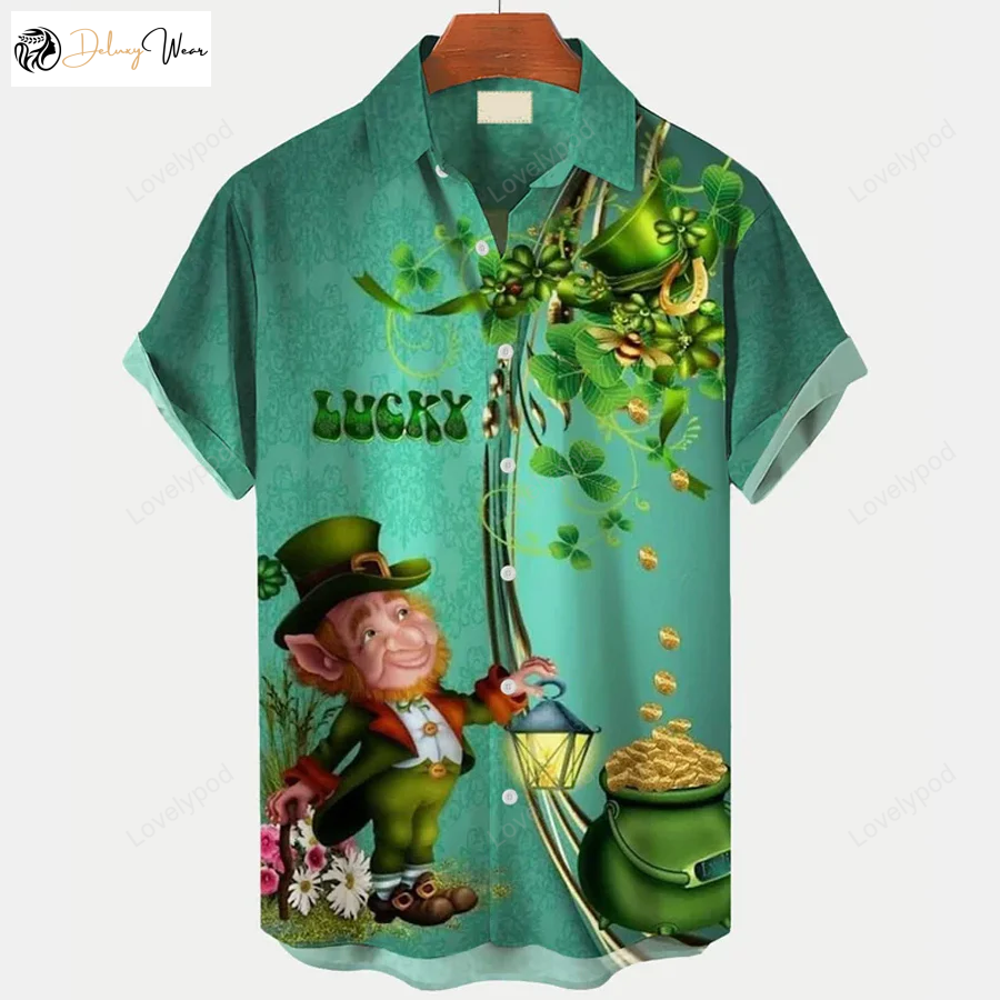 Lucky St Patrick s Day Irish Print Hawaiian Shirt Gift for Men Dad Father – Men s & Women s