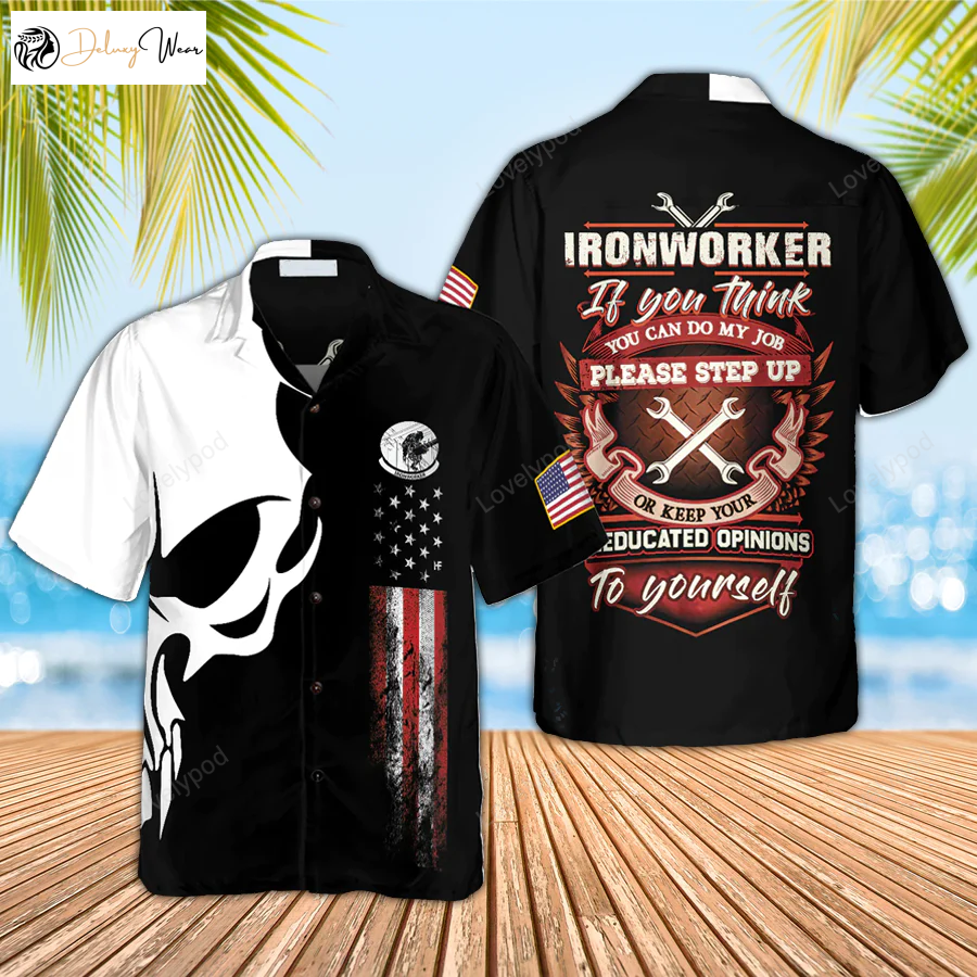 Ironworker Proud Skull Hawaiian Shirt Gift for Men Dad Father – Men and Women s Ironworker Shirt