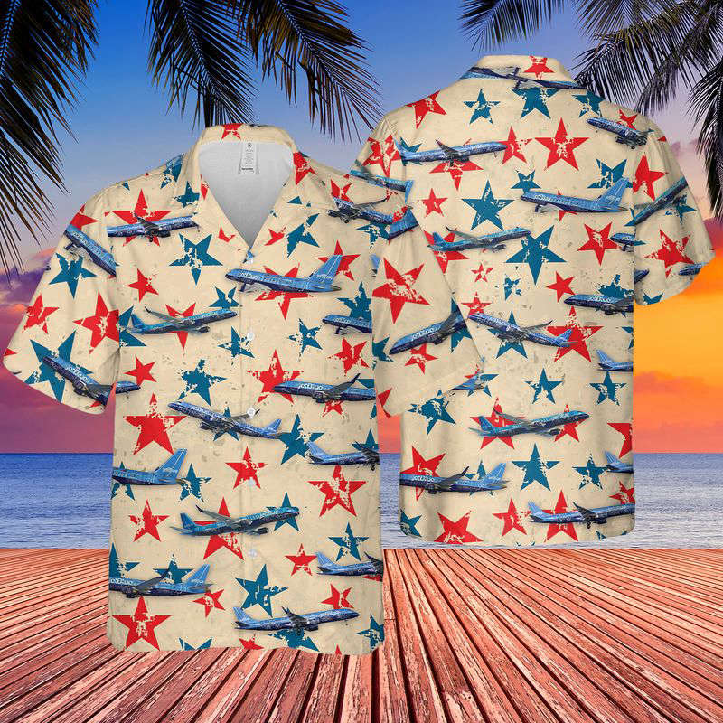 JetBlue Embraer 190 Blueprint Hawaiian Shirt Gift for Men Dad Father Gift for Men Dad Father