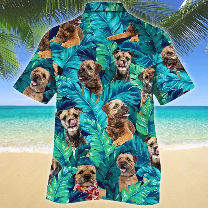 Kawaii Border Terrier Dog Lovers Gift – Hawaiian Shirt Gift for Men Dad Father with Summer Beach Palm Tree Pattern