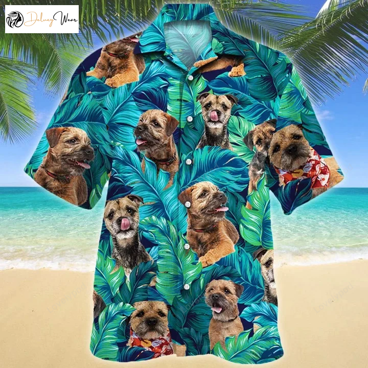 Kawaii Border Terrier Dog Lovers Gift – Hawaiian Shirt Gift for Men Dad Father with Summer Beach Palm Tree Pattern