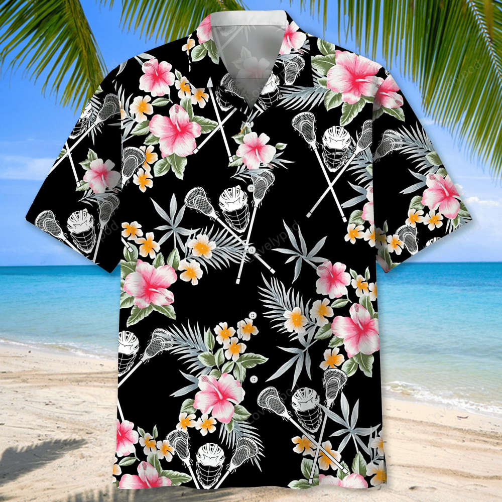 Lacrosse USA Blue Tropical Hawaiian Shirt Gift for Men Dad Father: Summer Short Sleeve Shirts for Men & Women