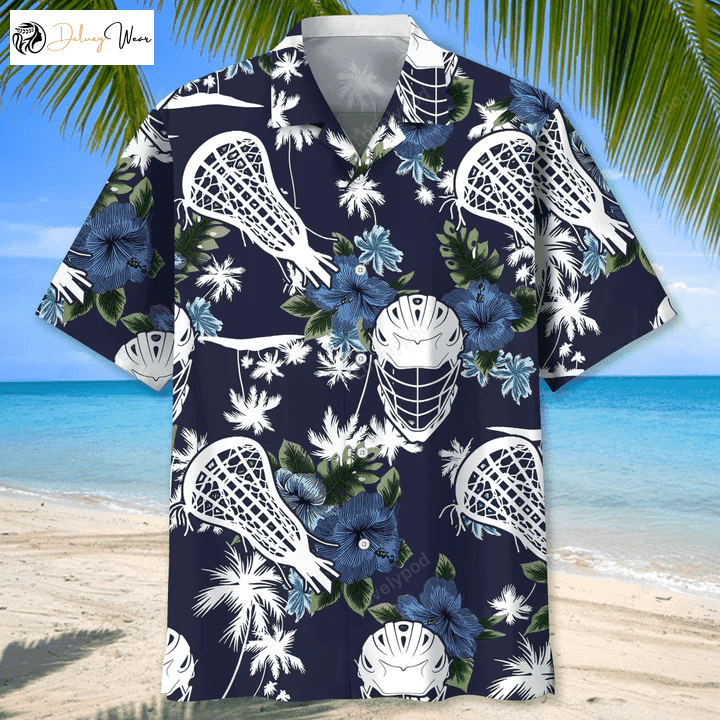 Lacrosse USA Blue Tropical Hawaiian Shirt Gift for Men Dad Father: Summer Short Sleeve Shirts for Men & Women