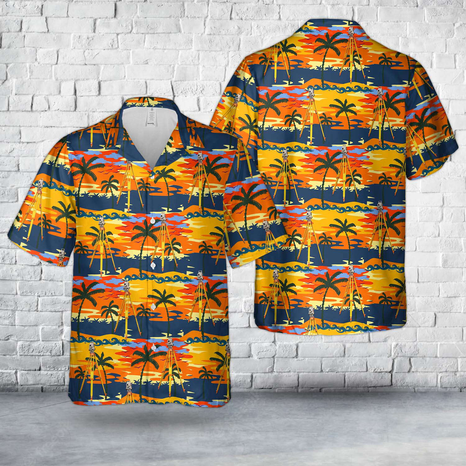 Laser Level For Surveying On A Yellow And Orange Tripod Hawaiian Shirt Gift for Men Dad Father Gift for Men Dad Father