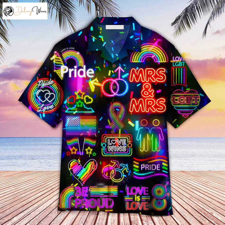 Colorful LGBT Aloha Hawaiian Shirt Gift for Men Dad Fathers: Celebrate Pride with Mrs & Mrs Love Wins! 🌈