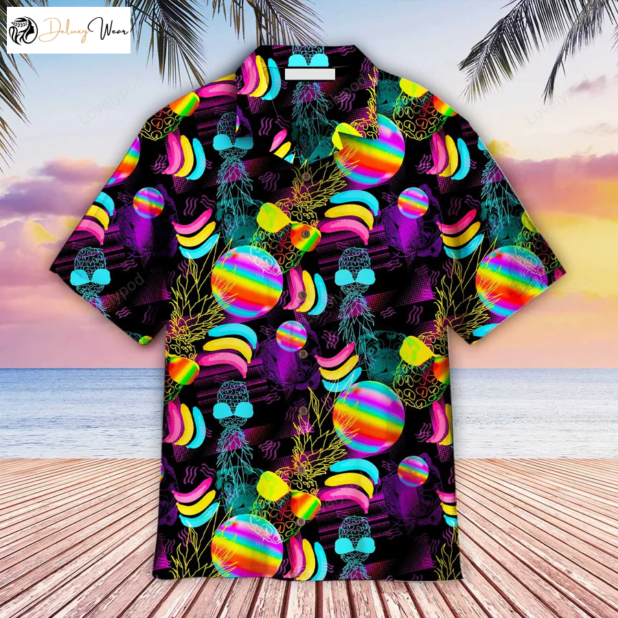 LGBT Pride Month: Colorful Hawaiian Shirt Gift for Men Dad Fathers for Summer – Pineapple Tropical Rainbow Aloha