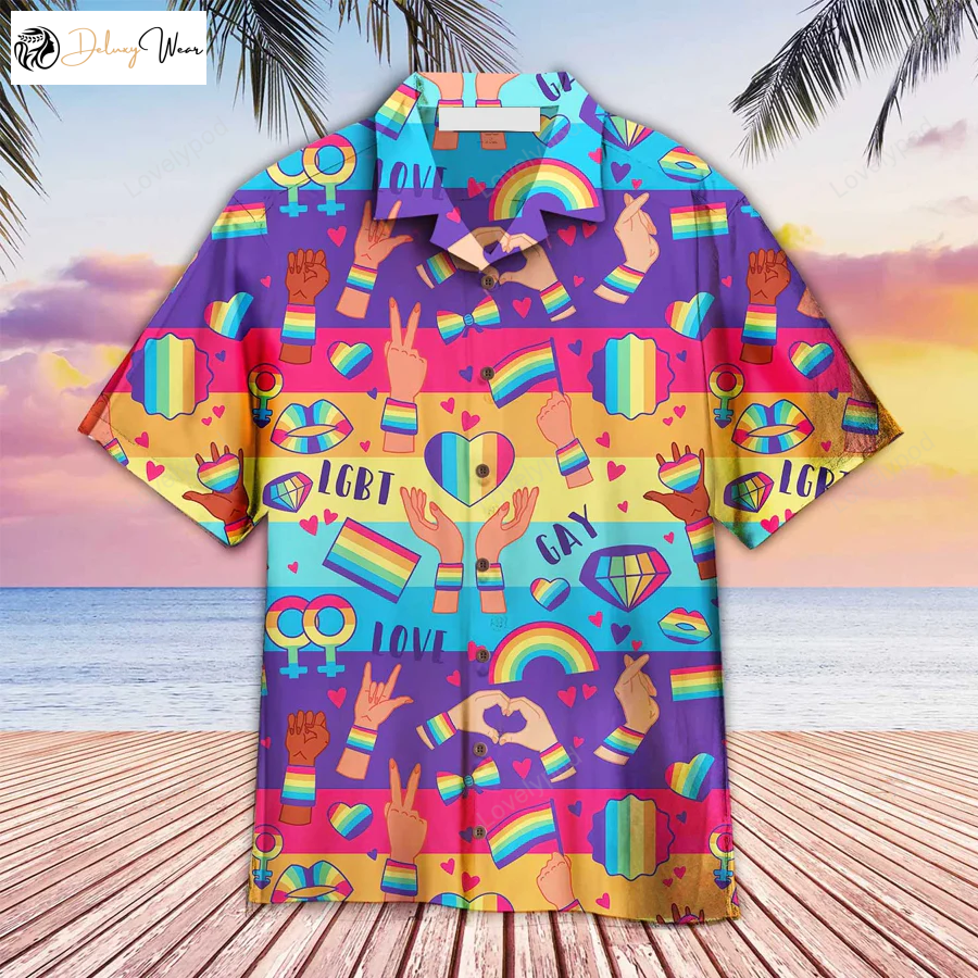 LGBT Aloha Hawaiian Shirt Gift for Men Dad Fathers: Colorful Pride Symbols & Gift for Gaymer Lesbian Friend