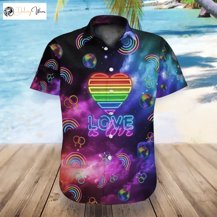 Rainbow Galaxy Pride LGBT Hawaiian Shirt Gift for Men Dad Fathers: Aloha Love for Summer