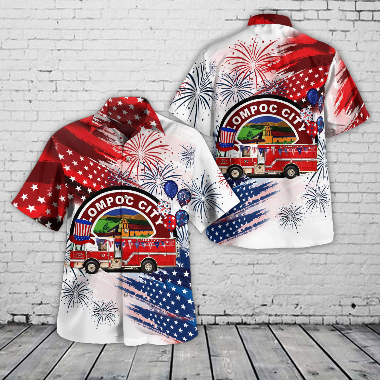 Lompoc, California, Lompoc Fire Department, 4th Of July Hawaiian Shirt Gift for Men Dad Father Gift for Men Dad Father