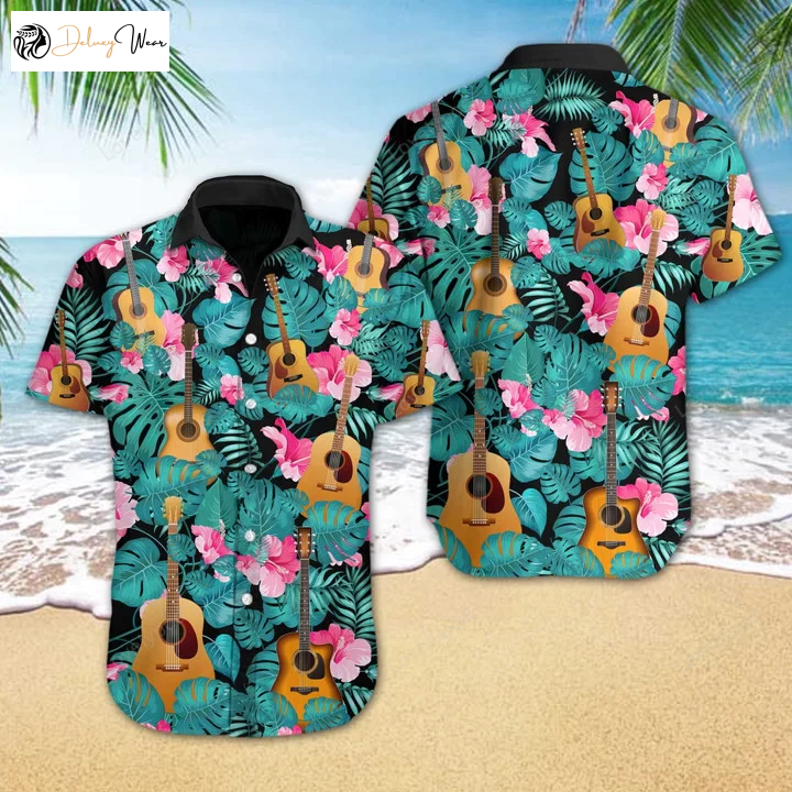 Love Music Guitar Tropical Hawaiian Shirt Gift for Men Dad Father: Vibrant Design for Music Lovers