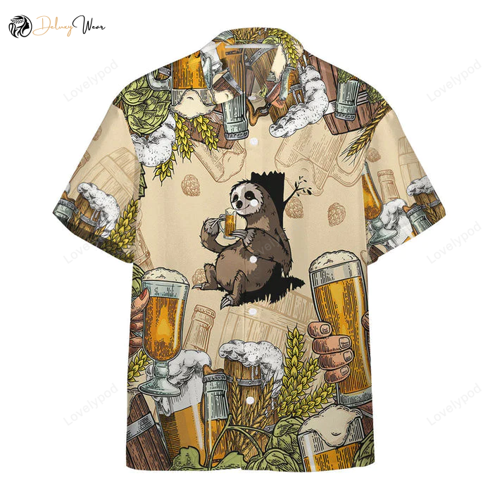 Custom 3D Sloth and Beer Hawaiian Shirt Gift for Men Dad Father – Men s Short Sleeve Aloha Beach Shirt
