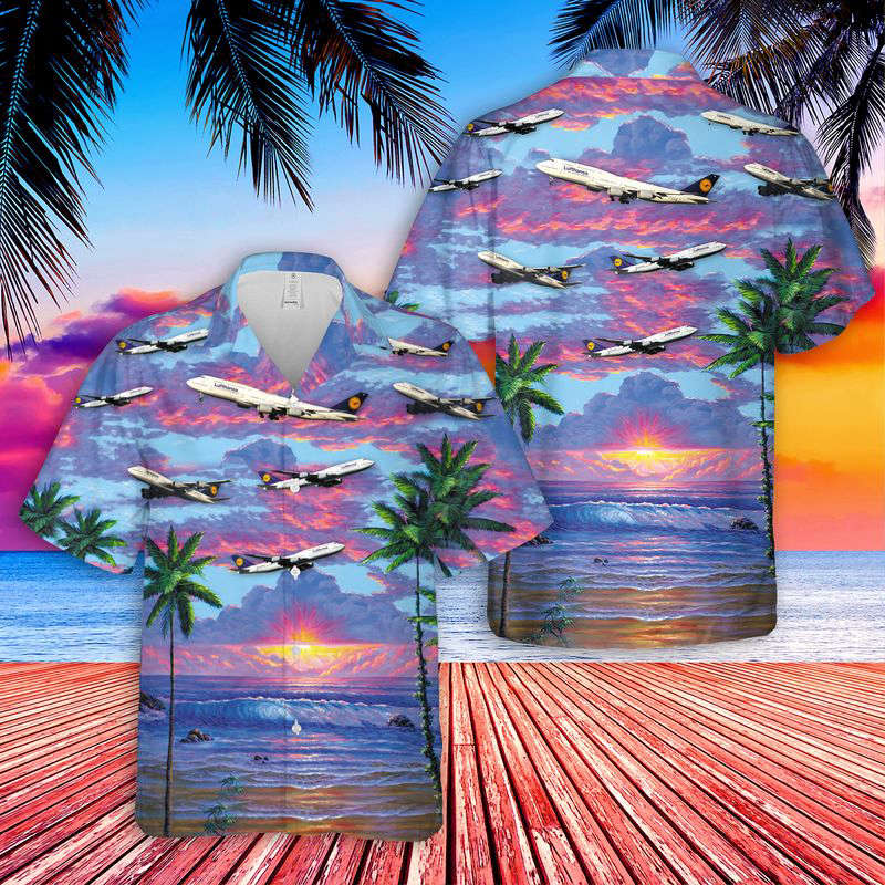 Lufthansa Boeing 747-8 Hawaiian Shirt Gift for Men Dad Father Gift for Men Dad Father