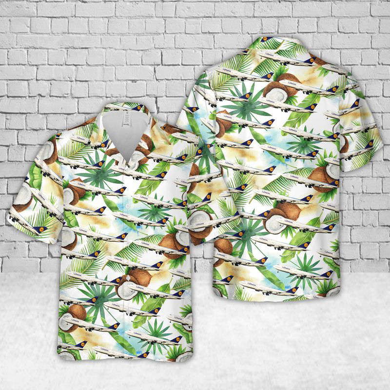Lufthansa BOEING 747-8 Hawaiian Shirt Gift for Men Dad Father Gift for Men Dad Father