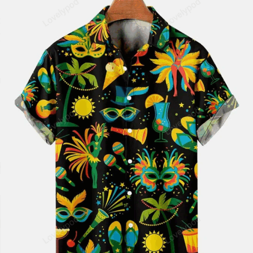 Mardi Gras Graphic Vintage Shirts: Men s Casual Hawaiian Shirt Gift for Men Dad Father – Breathable & Short Sleeve