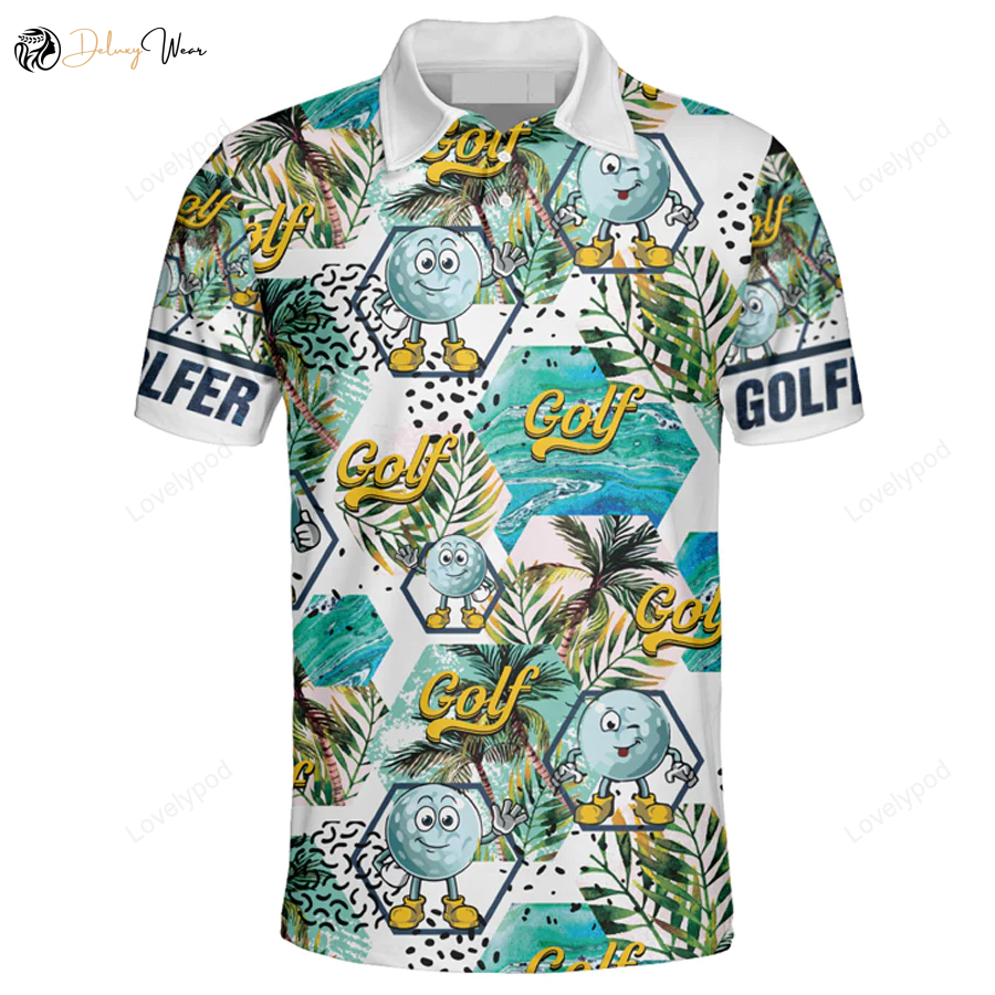 Stylish Men s Hawaiian Golf Polo Shirt Moisture-Wicking & Short-Sleeve Skew Collar Gift