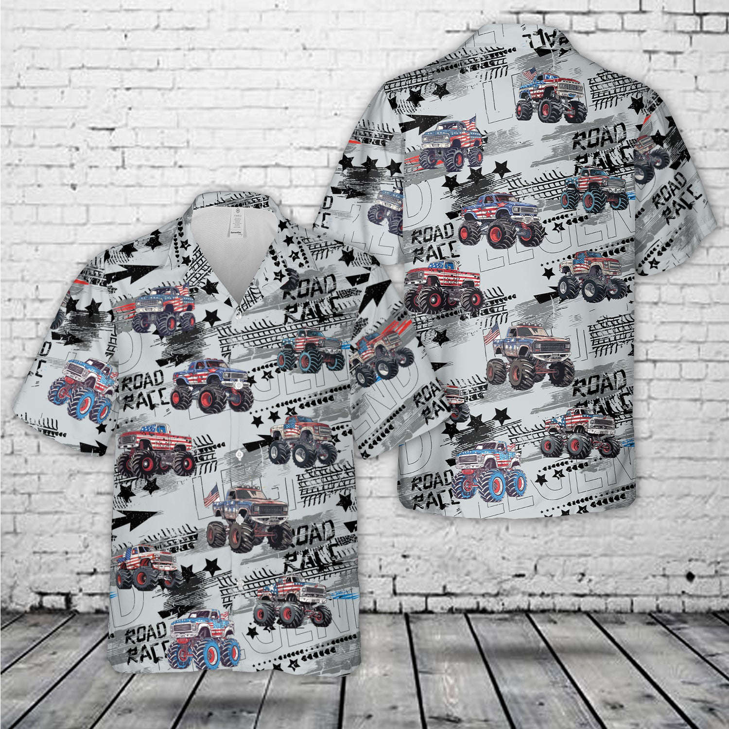 Monster Truck with American Flag Hawaiian Shirt Gift for Men Dad Father Gift for Men Dad Father