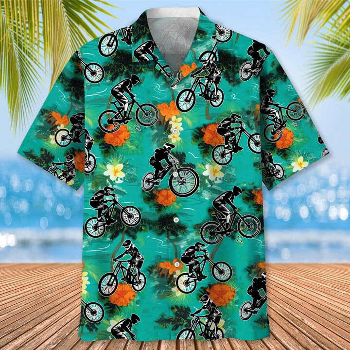 Men s Mountain Bike Hawaiian Shirt Gift for Men Dad Father: Seamless Pattern for Summer Beach Vacation