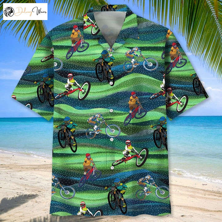 Men s Mountain Bike Hawaiian Shirt Gift for Men Dad Father: Seamless Pattern for Summer Beach Vacation