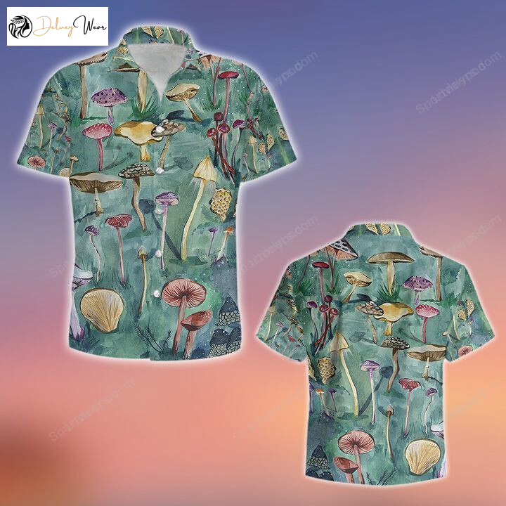 Mushroom Hawaiian Shirt Gift for Men Dad Father – Aloha Beach Summer Gift for Men Watercolor Design