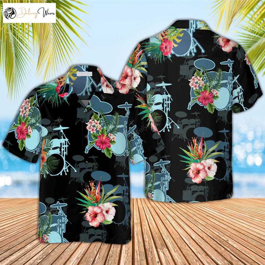 Musical Instrument Drums Hawaiian Shirt Gift for Men Dad Father – Unisex Hawaiian Shirt Gift for Men Dad Father for Men & Women