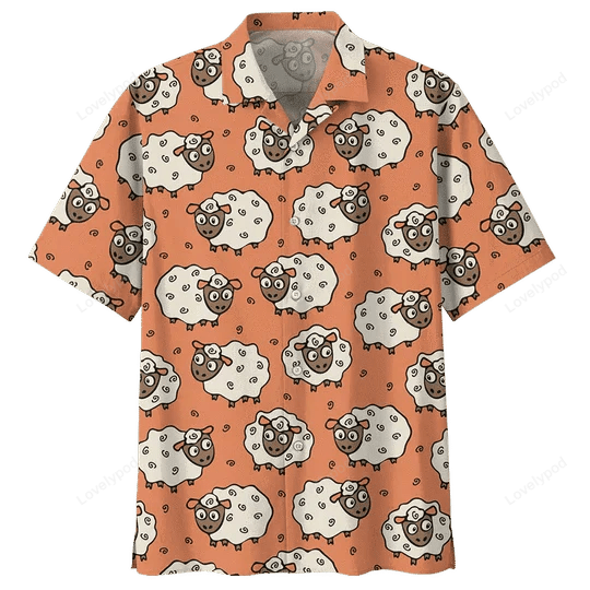 Vibrant Orange Sheep Hawaiian Shirt Gift for Men Dad Father: Unique Illustration Design for an Eye-Catching Style