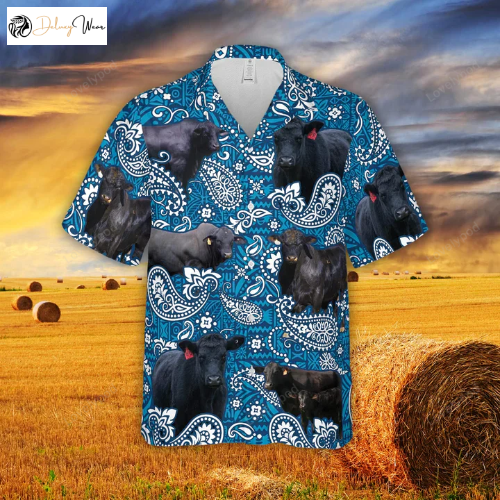 Paisley Pattern Black Angus Hawaiian Shirt Gift for Men Dad Father for Men All Over 3D Print Summer Aloha Shirt: Men & Women