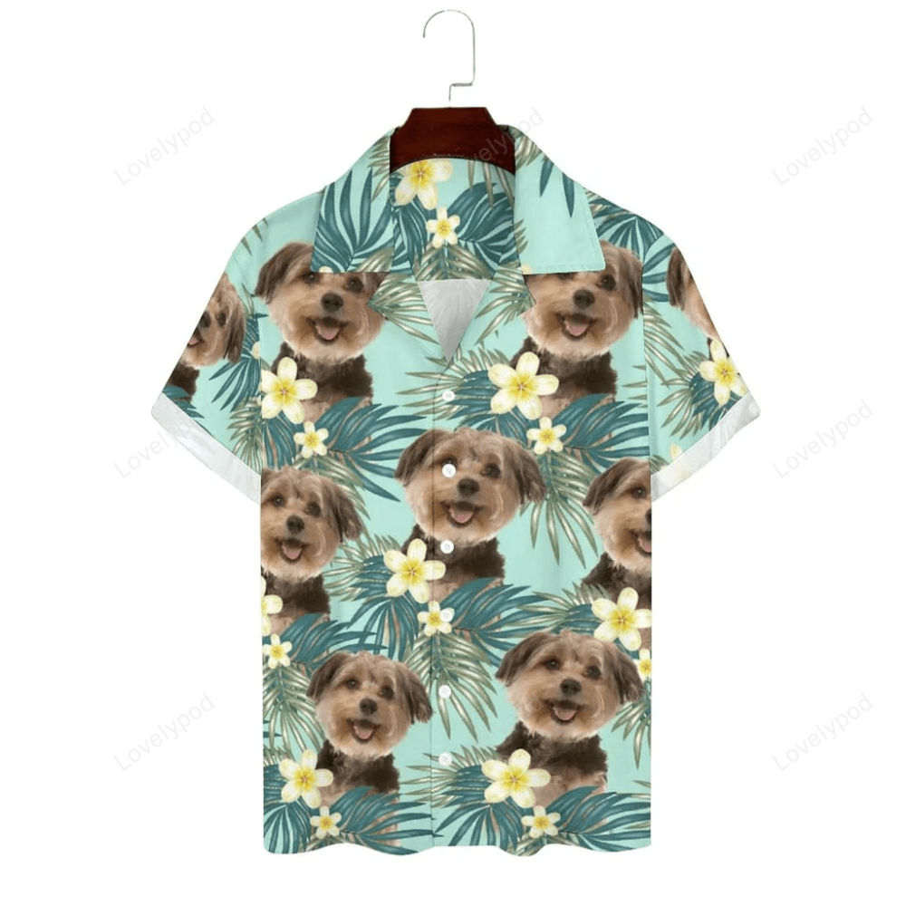 Custom Cuban Collar Shirt: Design Hawaiian Shirt Gift for Men Dad Father with Dog Face & Green Leaves for Husband Boyfriend
