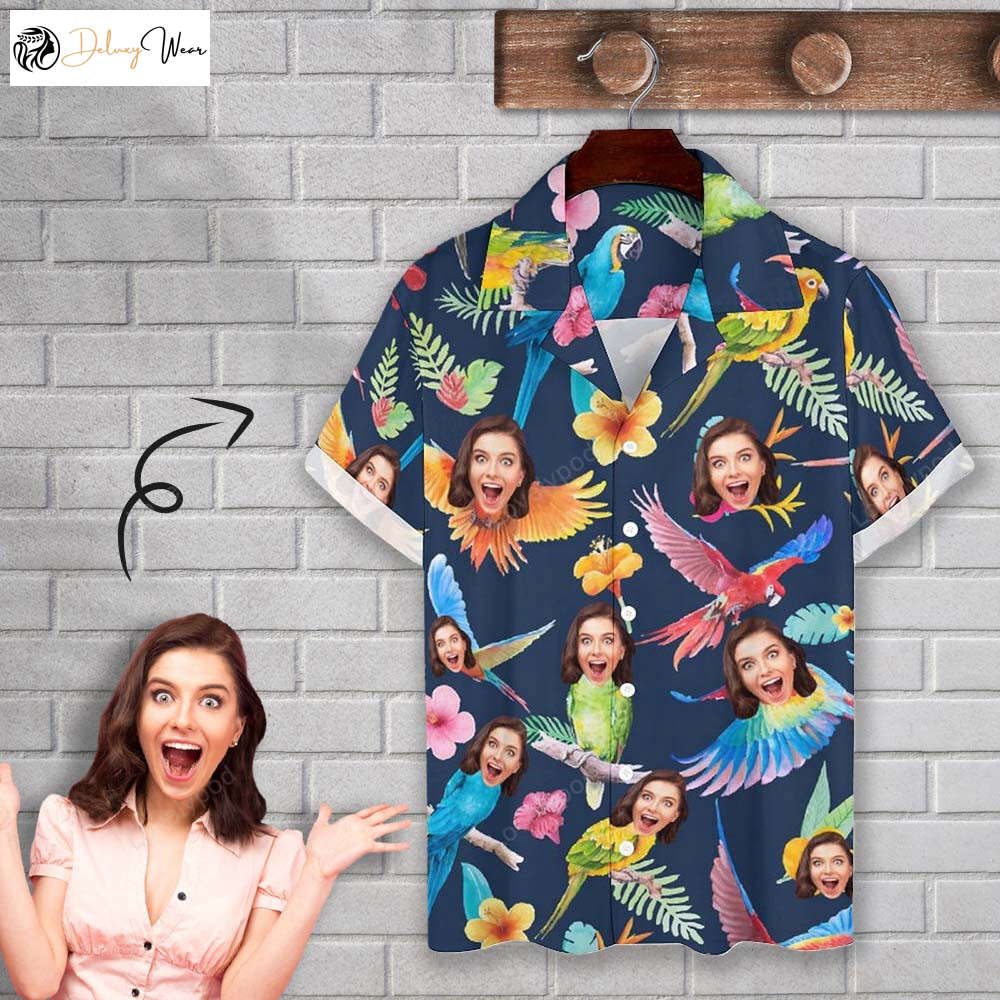Custom Cuban Collar Shirt: Design Your Own Hawaiian Shirt Gift for Men Dad Father for Husband or Boyfriend with Face Bird Flower – Personalized Style!