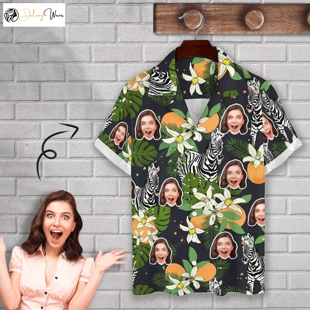 Design Your Own Personalized Zebra Face Hawaiian Shirt Gift for Men Dad Father for Husband Boyfriend