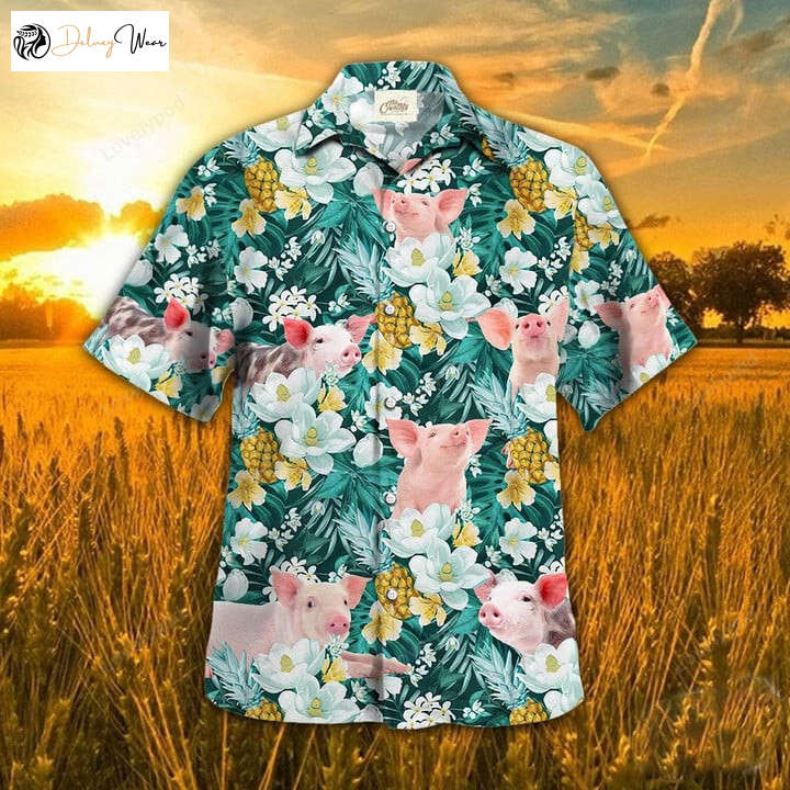 Summer Vibes: Pig Hawaiian Shirt Gift for Men Dad Fathers for Men & Women – Tropical Pineapple Fruit Beachwear