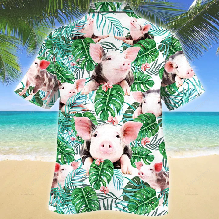 Men s Pig Tropical Hawaiian Shirt Gift for Men Dad Father – Casual Button Down Summer Short Sleeve