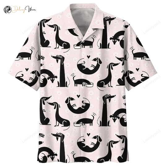 Pink Dachshund Watercolor Hawaiian Shirt Gift for Men Dad Father – Stylish Canine-Inspired Design