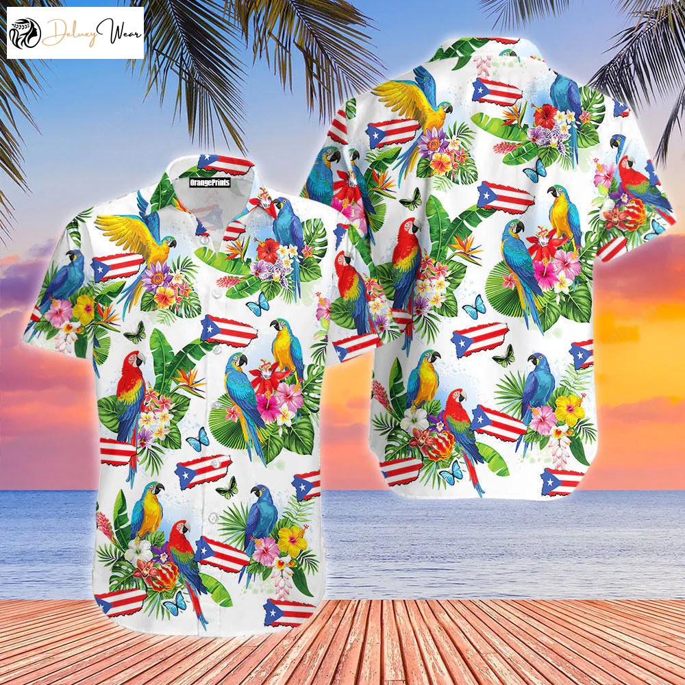 Colorful Puerto Rico Parrots Hawaiian Shirt Gift for Men Dad Fathers for Men & Women: Tropical Aloha Styles