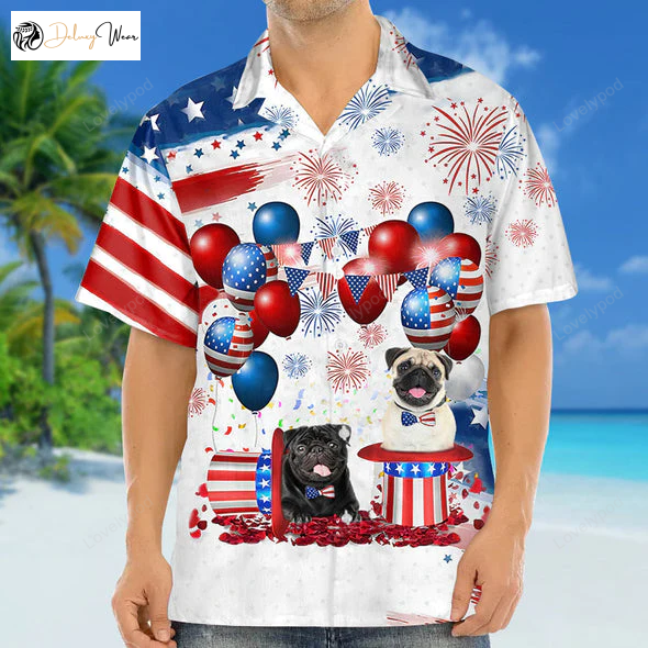 Pug Independence Day Hawaiian Shirt Gift for Men Dad Father Men and Women 4th of July Design