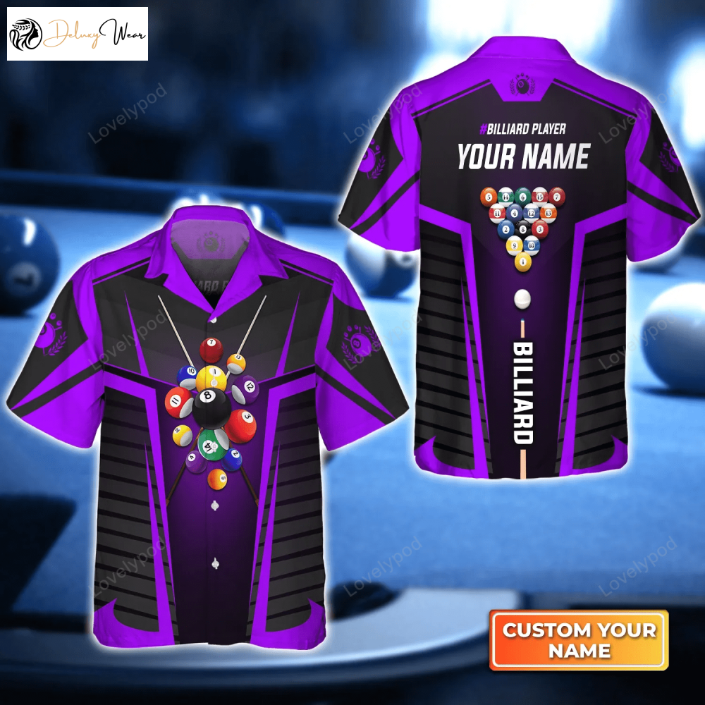Customized Purple Billiard Balls 3D Hawaiian Shirt Gift for Men Dad Father – Perfect Summer Gift for Billiard Lovers!