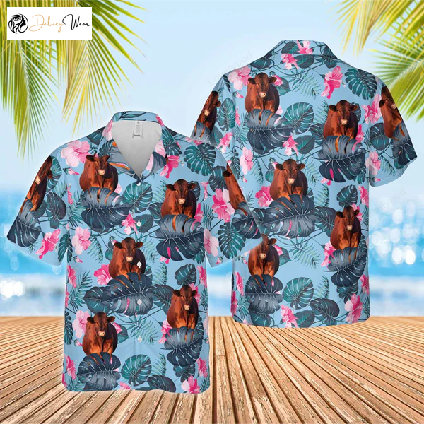 Vibrant Red Angus Blue Hibiscus Hawaiian Shirt Gift for Men Dad Father – Perfect Blend of Style and Comfort