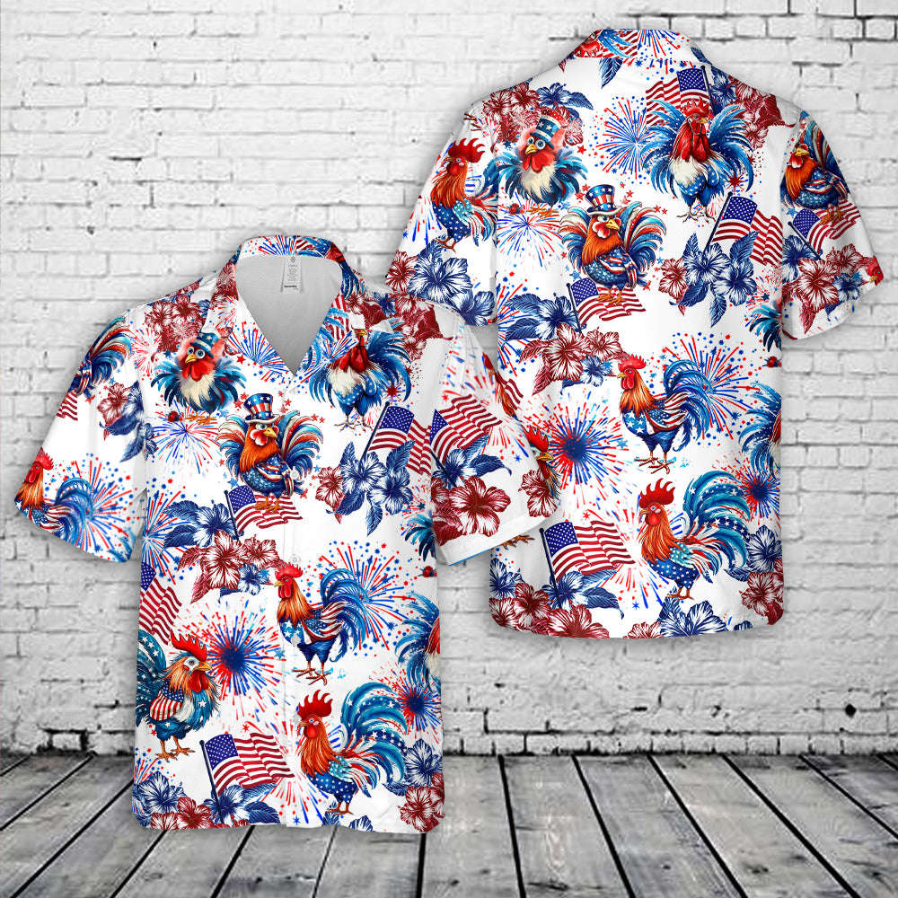 Rooster, 4th Of July Hawaiian Shirt Gift for Men Dad Father Gift for Men Dad Father