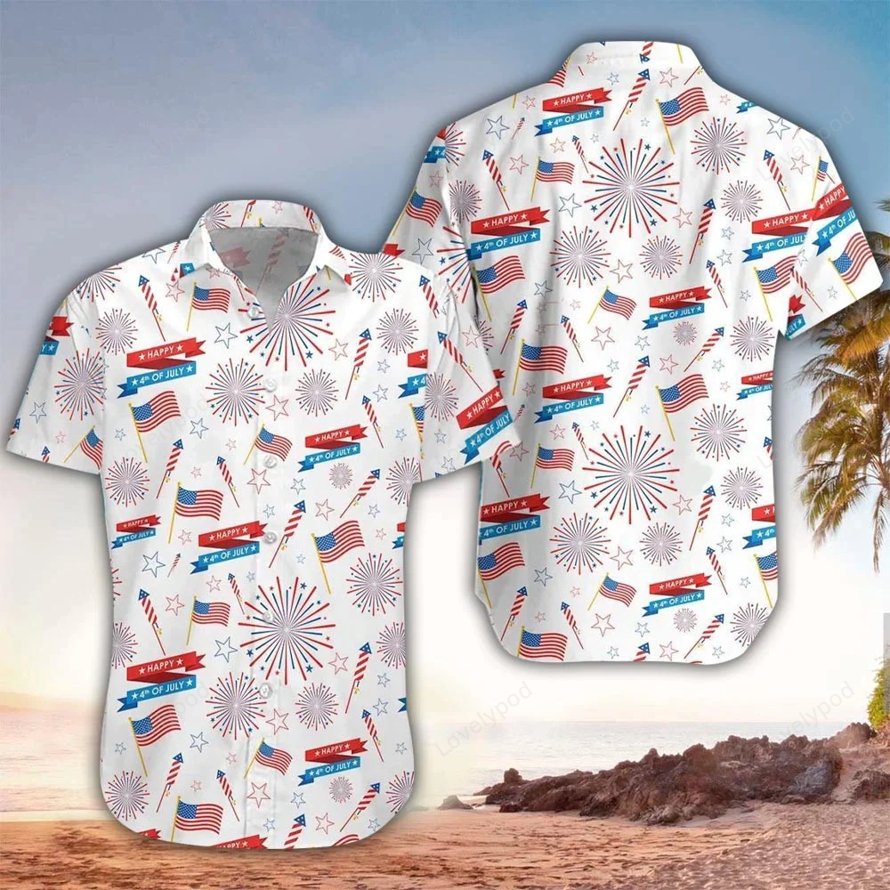 Rooster American Flag Hawaiian Shirt Gift for Men Dad Father – 4th Of July Aloha Button Down for Men & Women