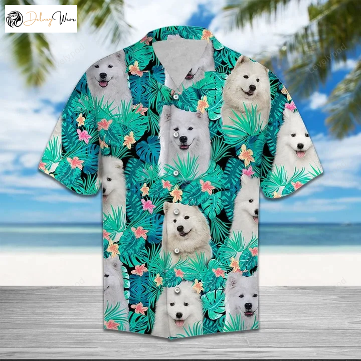 Summer Vibes Tropical Palm Leaves Hawaiian Shirt Gift for Men Dad Father for Samoyed: Lost in Paradise Buy Now