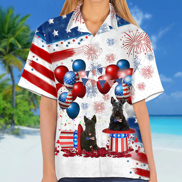 Scottish Terrier Independence Day Hawaiian Shirt Gift for Men Dad Father – Men & Women 4th of July